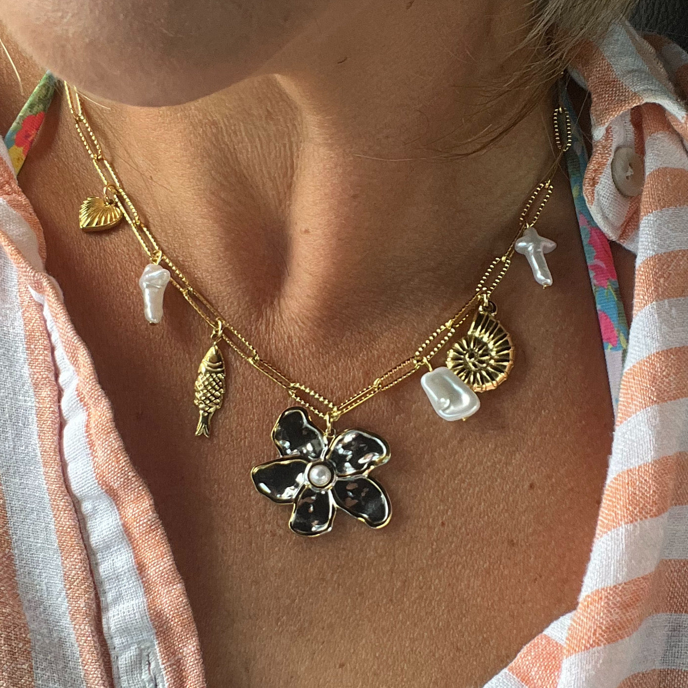 Hibiscus ocean vibes charm necklace