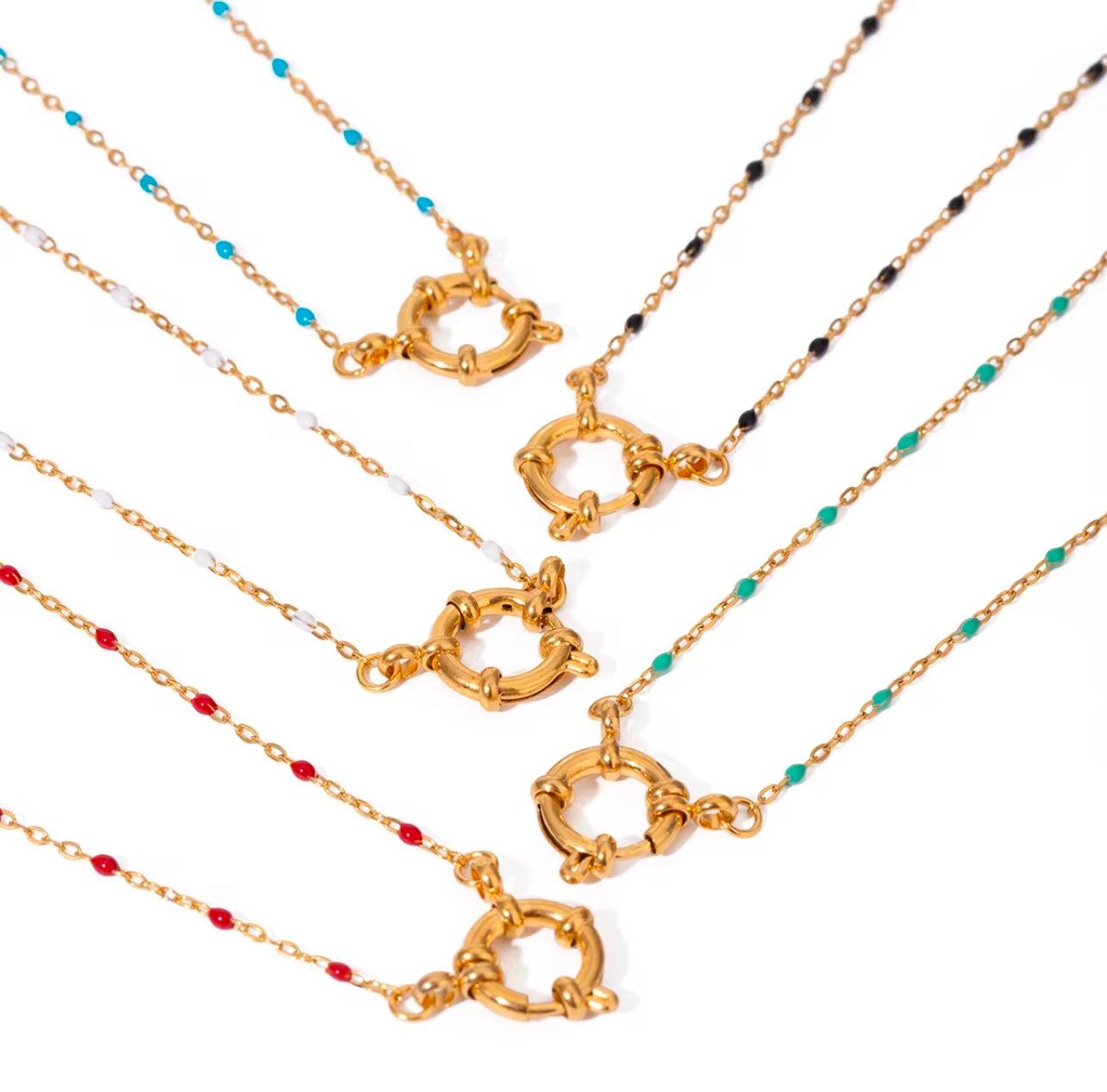 Dainty claw clasp color enamel beaded necklace
