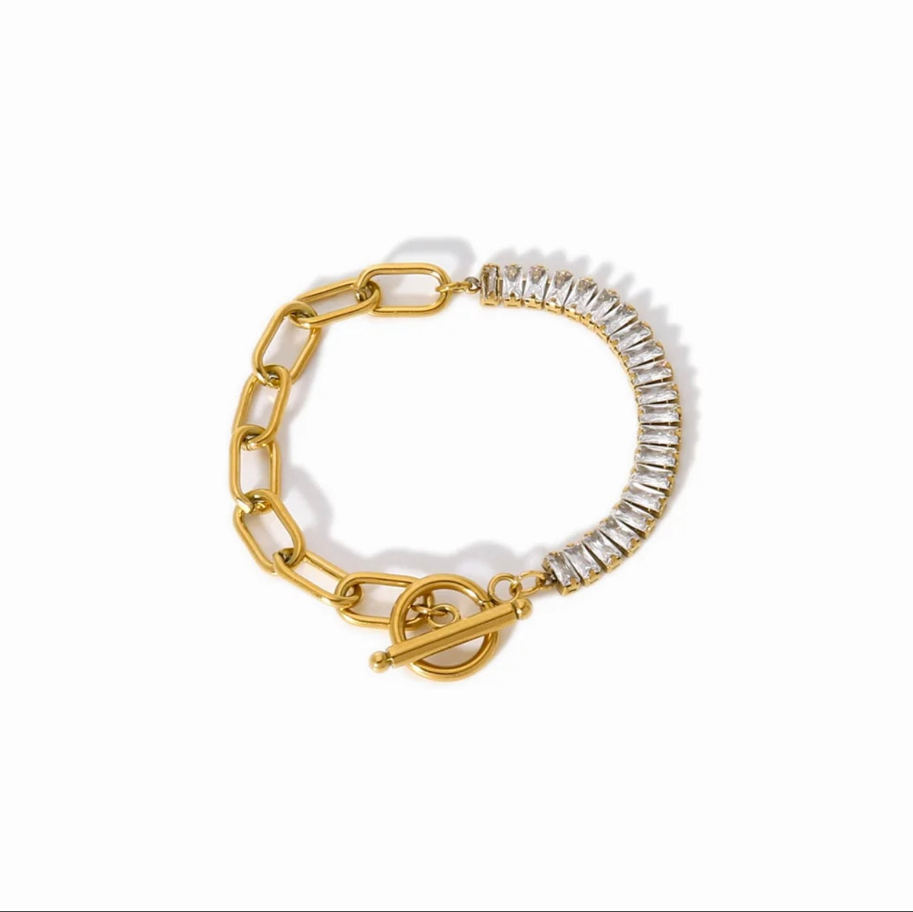 OT buckle design cubic zircon baguette bracelet