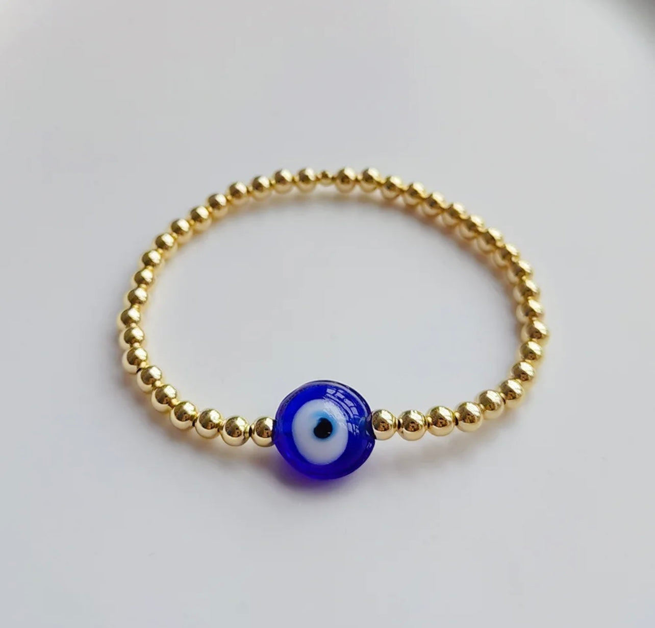 Meraki blue bubble evil eye waterproof 18k gold plated beaded bracelet