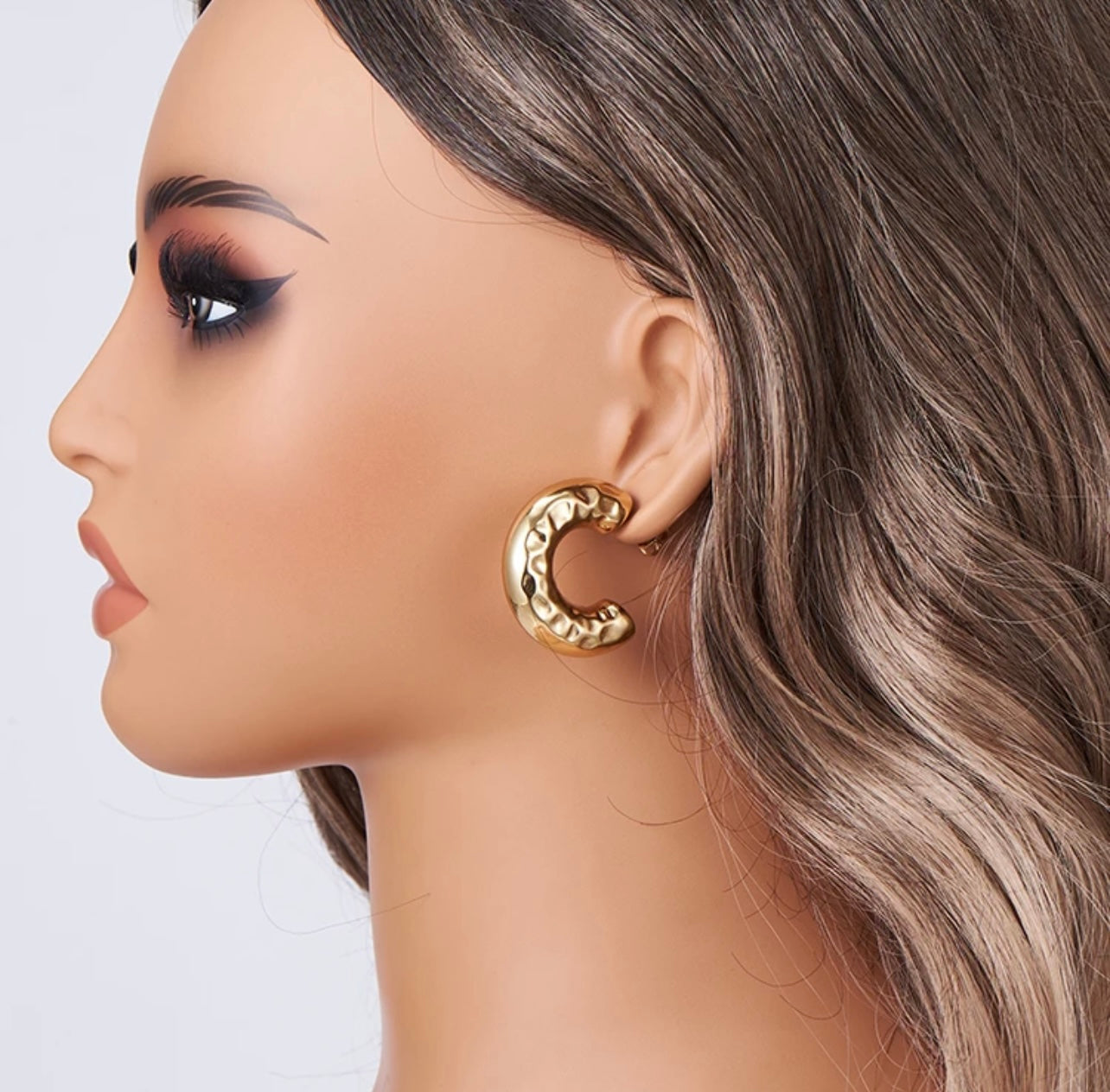 Statement Large c hoop cratered earrings