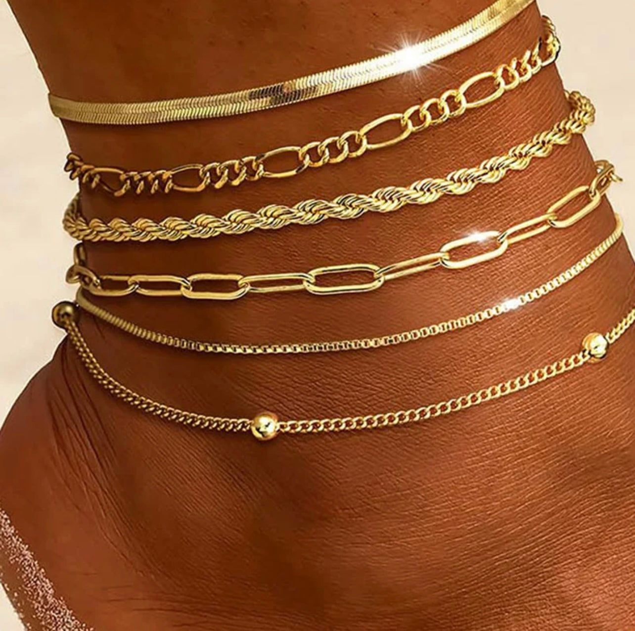 Dainty stackable ball and chain anklet