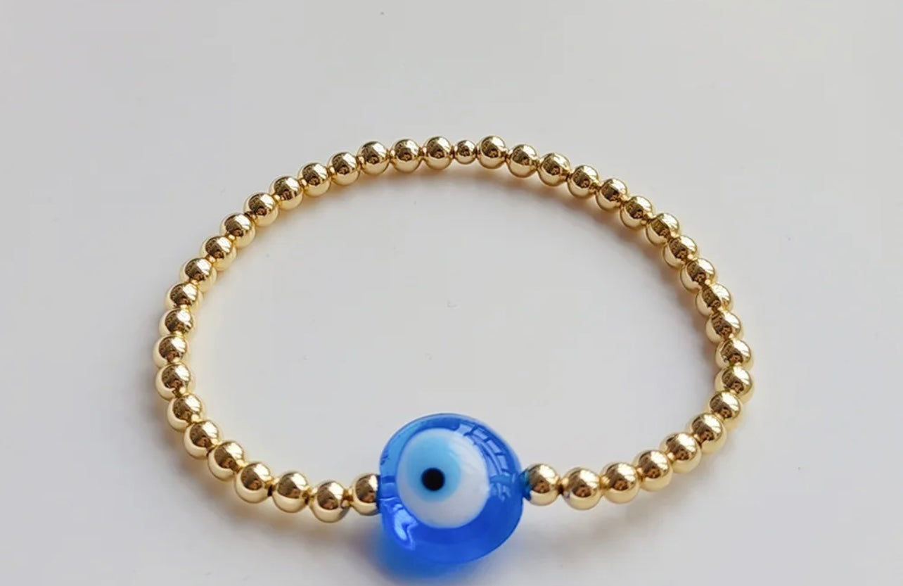 Santorini blue waterproof 18k gold plated bubble evil eye waterproof beaded bracelet