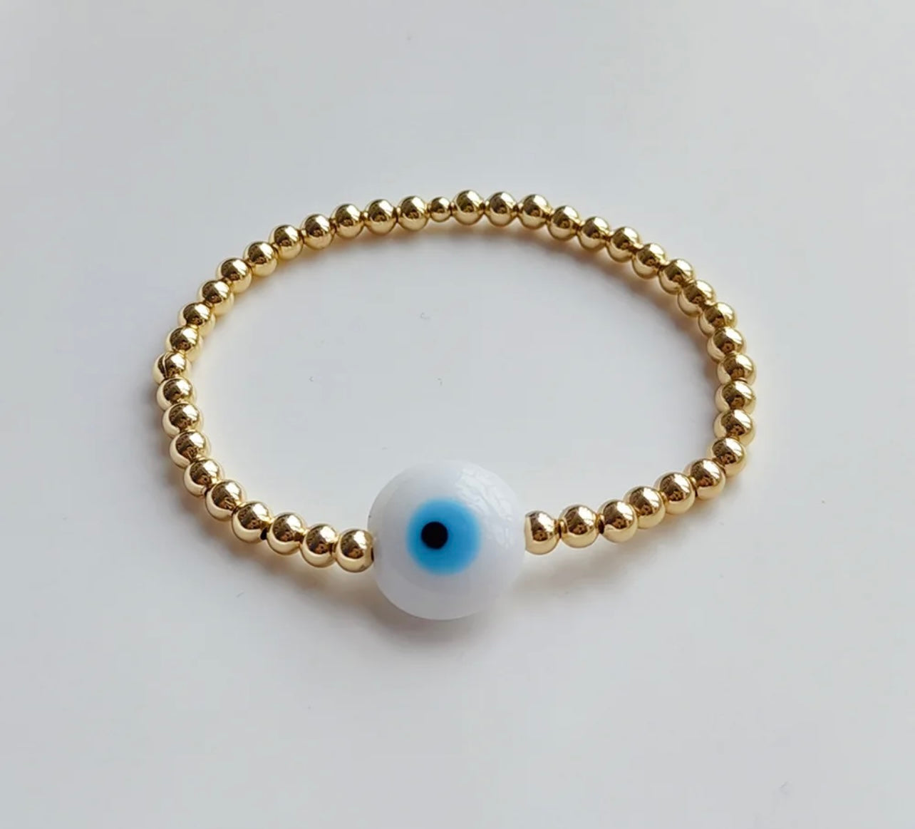 Mykonos white Waterproof 18k gold plated bubble evil eyes beaded bracelet
