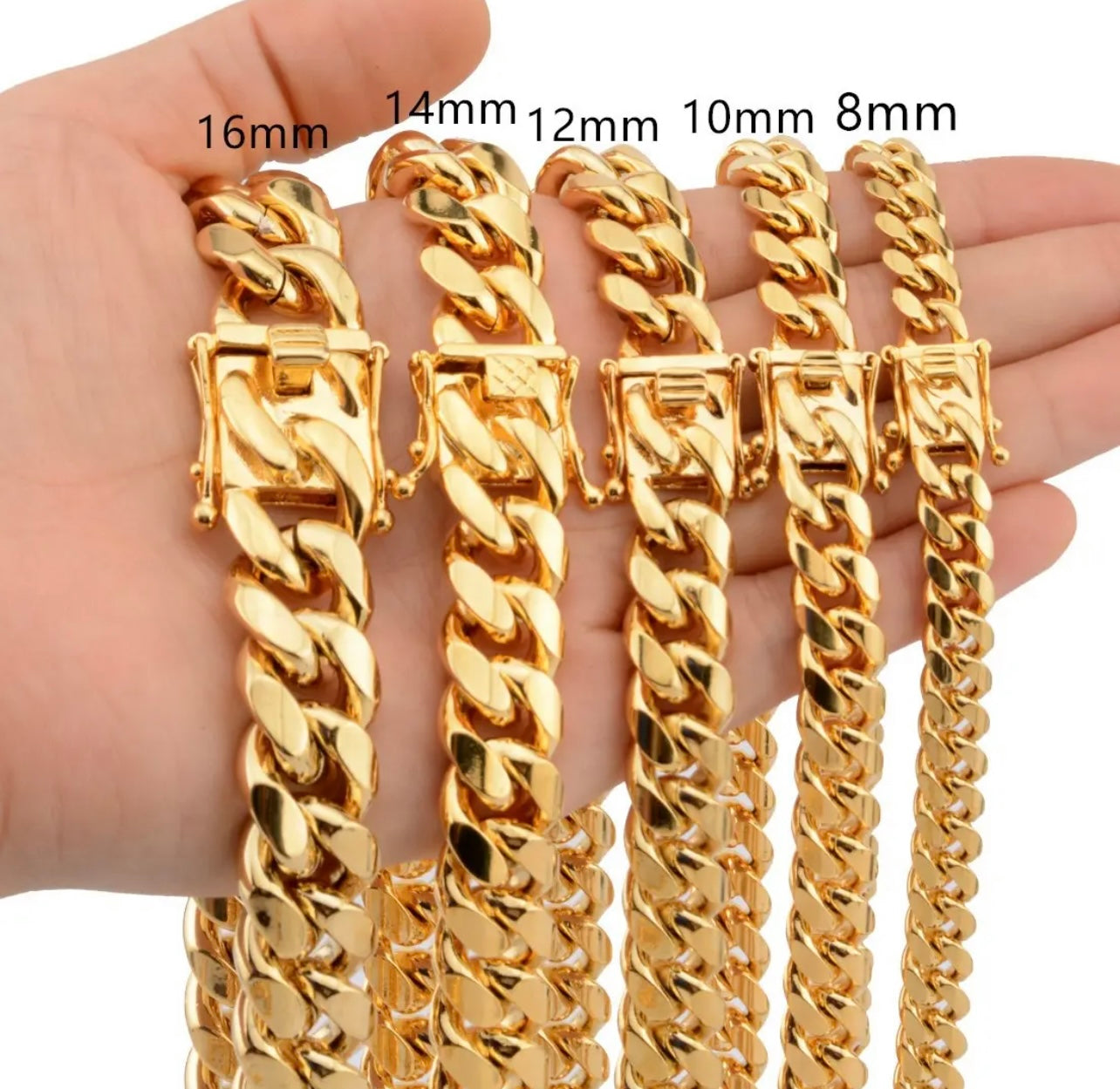 12mm 24 inch Cuban link necklace and bracelet set 18k gold plated