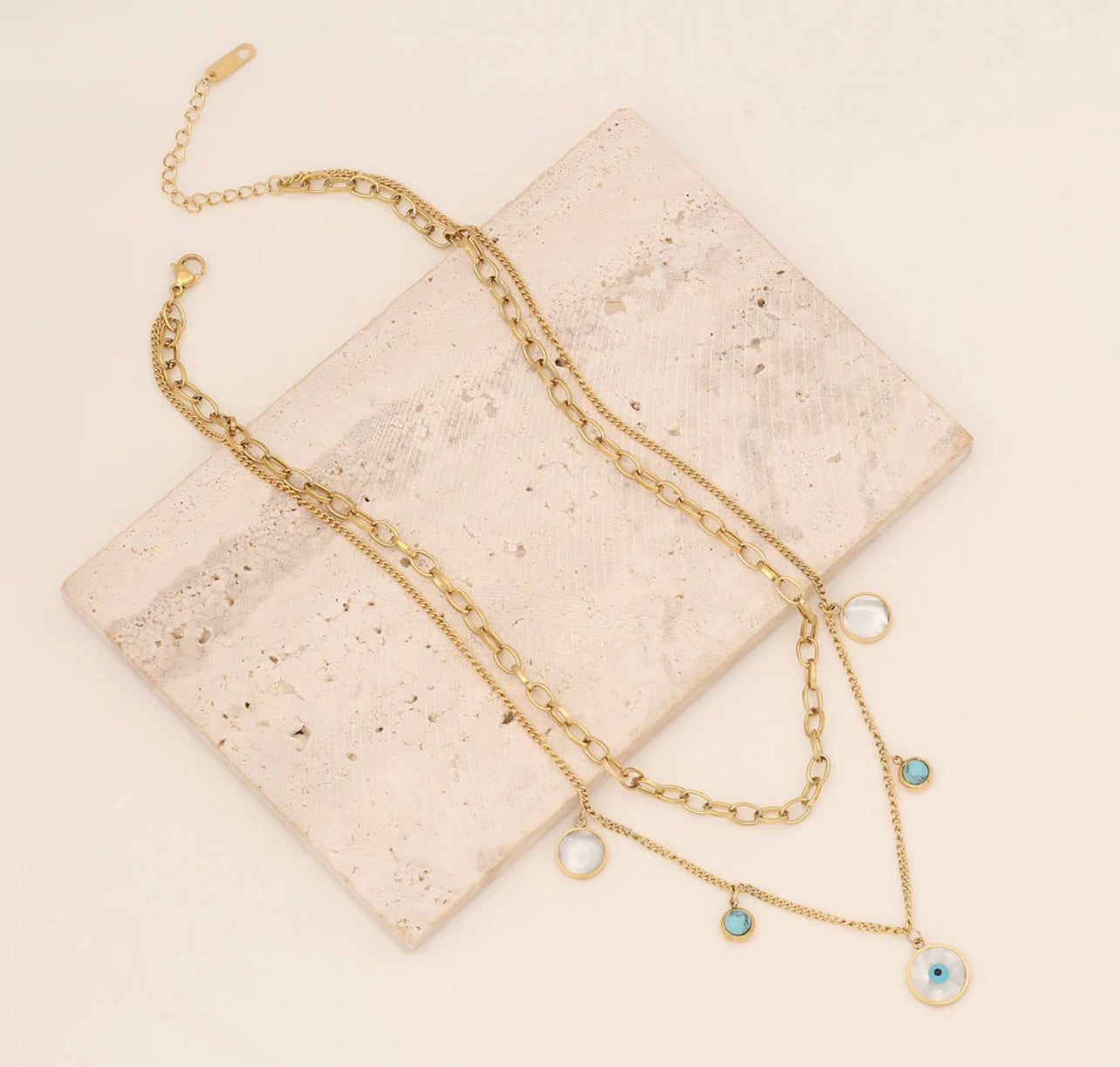Pearl evil eye double layer necklace