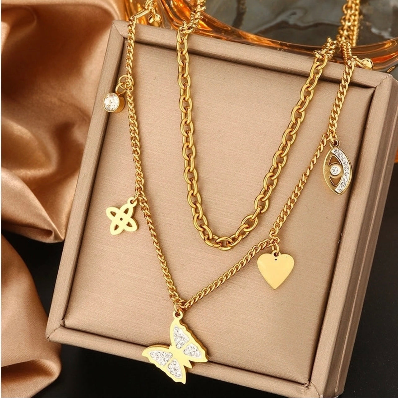 Butterfly double layer necklace