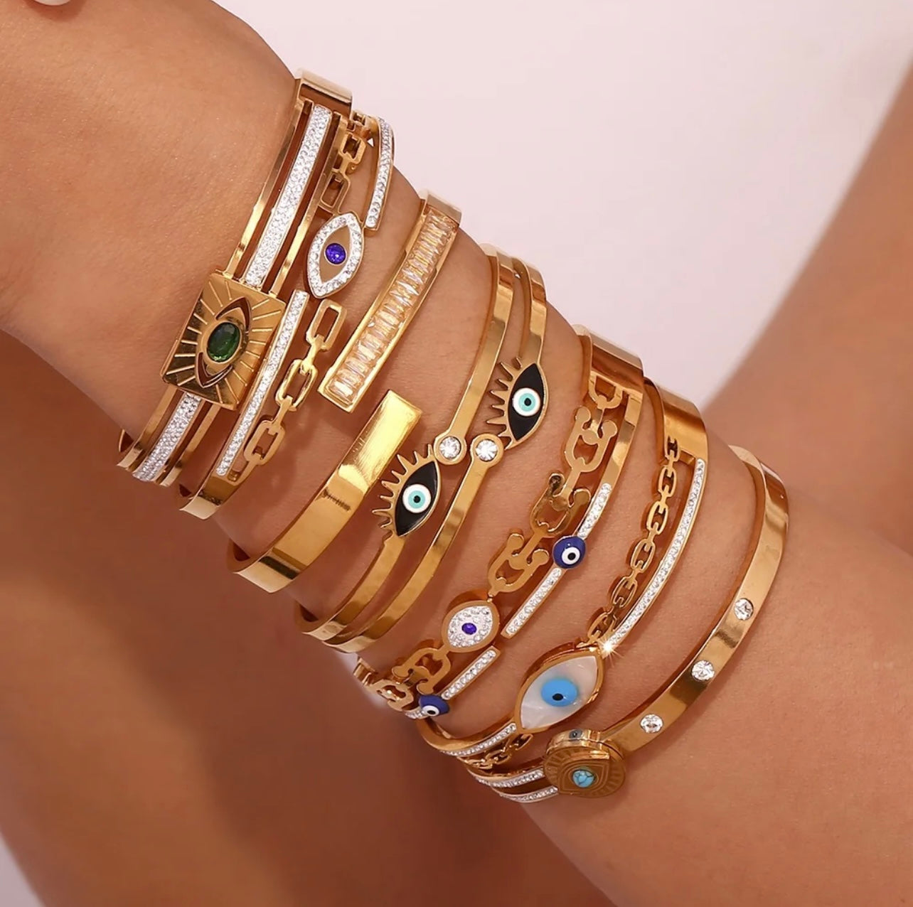 Emerald green evil eye bangle