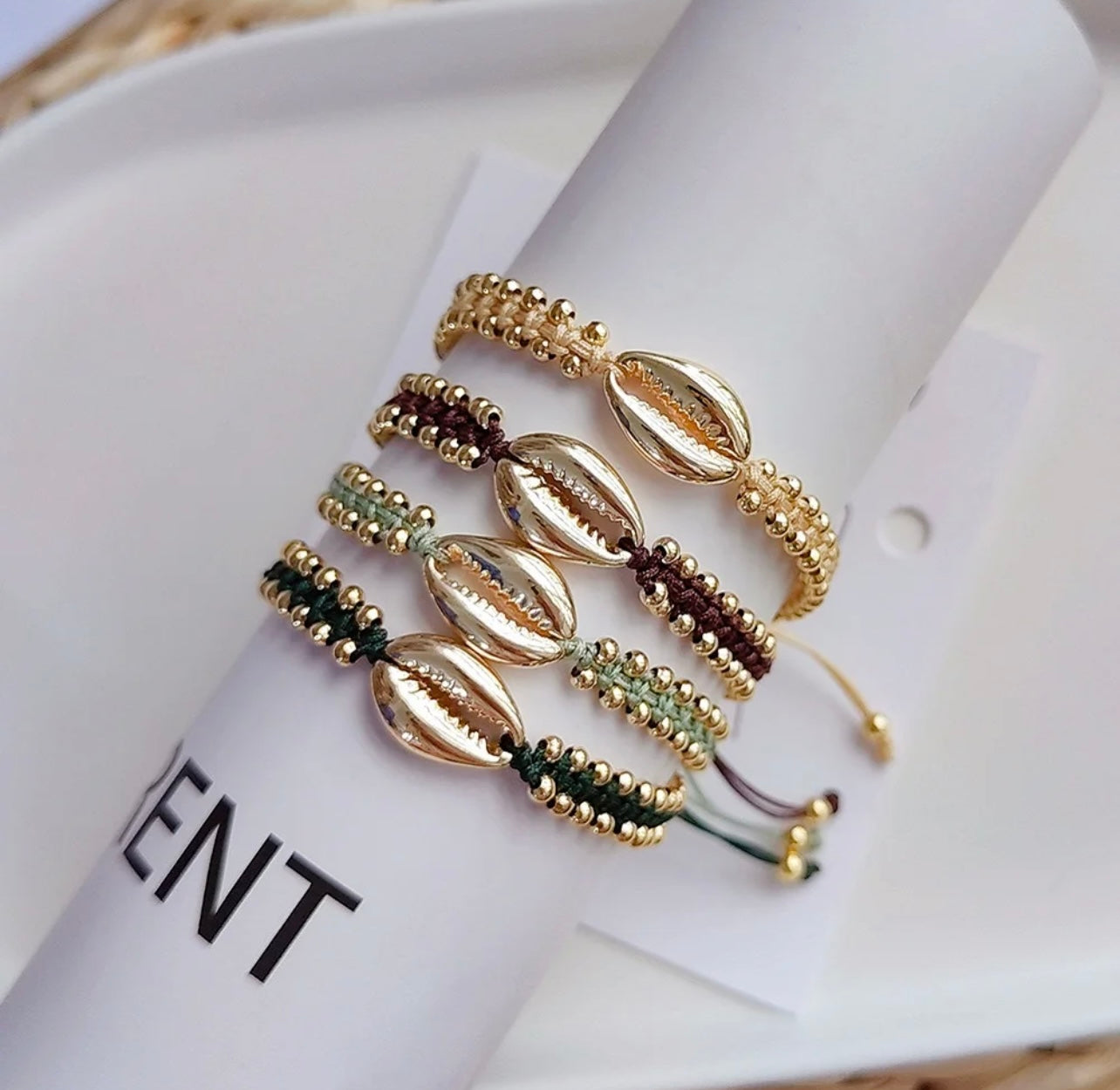 Waterproof handmade braided shell bracelet-brown