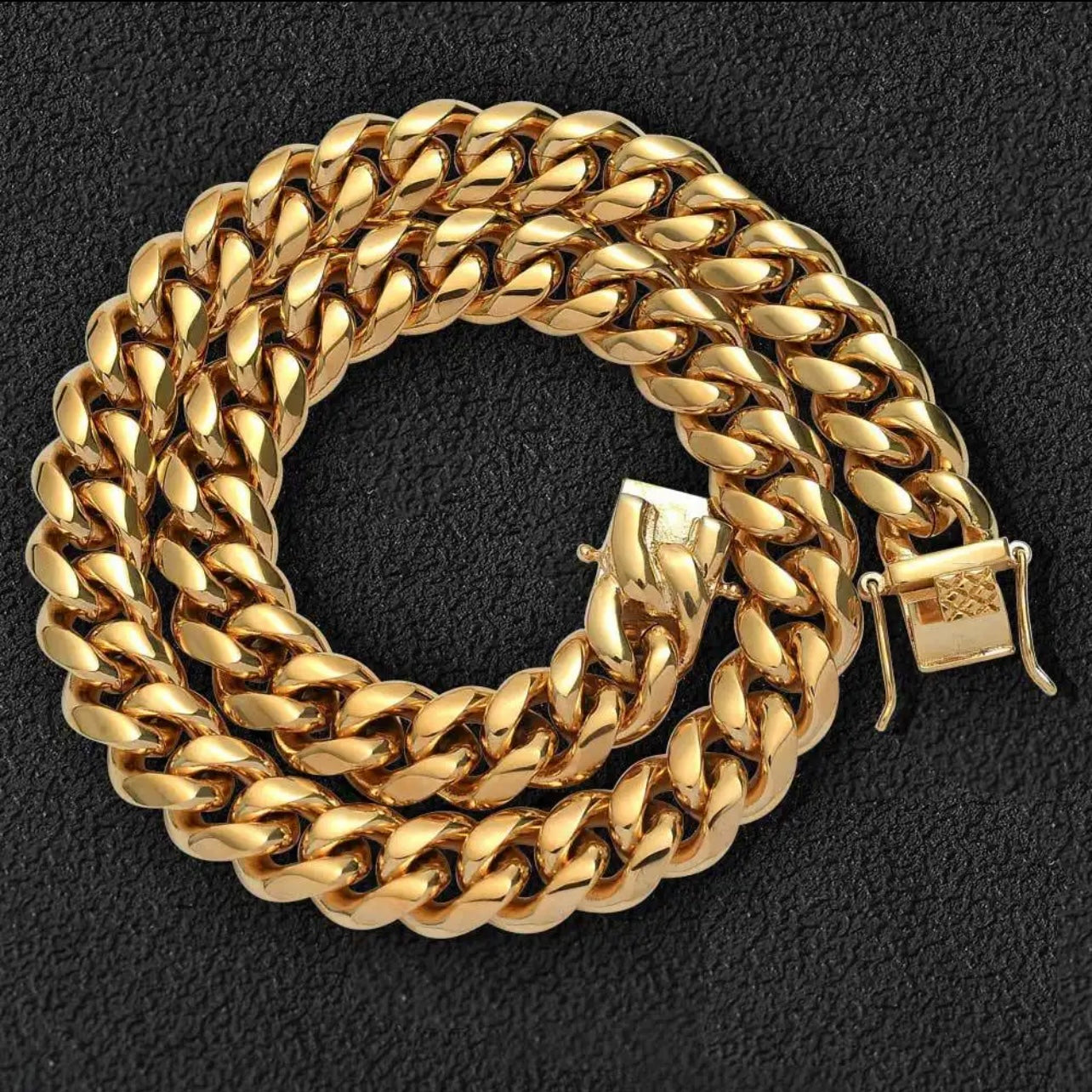 12mm 24 inch Cuban link necklace and bracelet set 18k gold plated