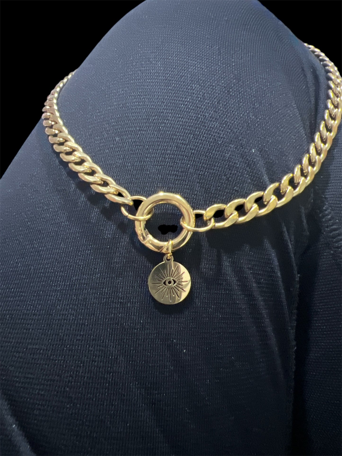 Cuban link hoop clasp charm necklace