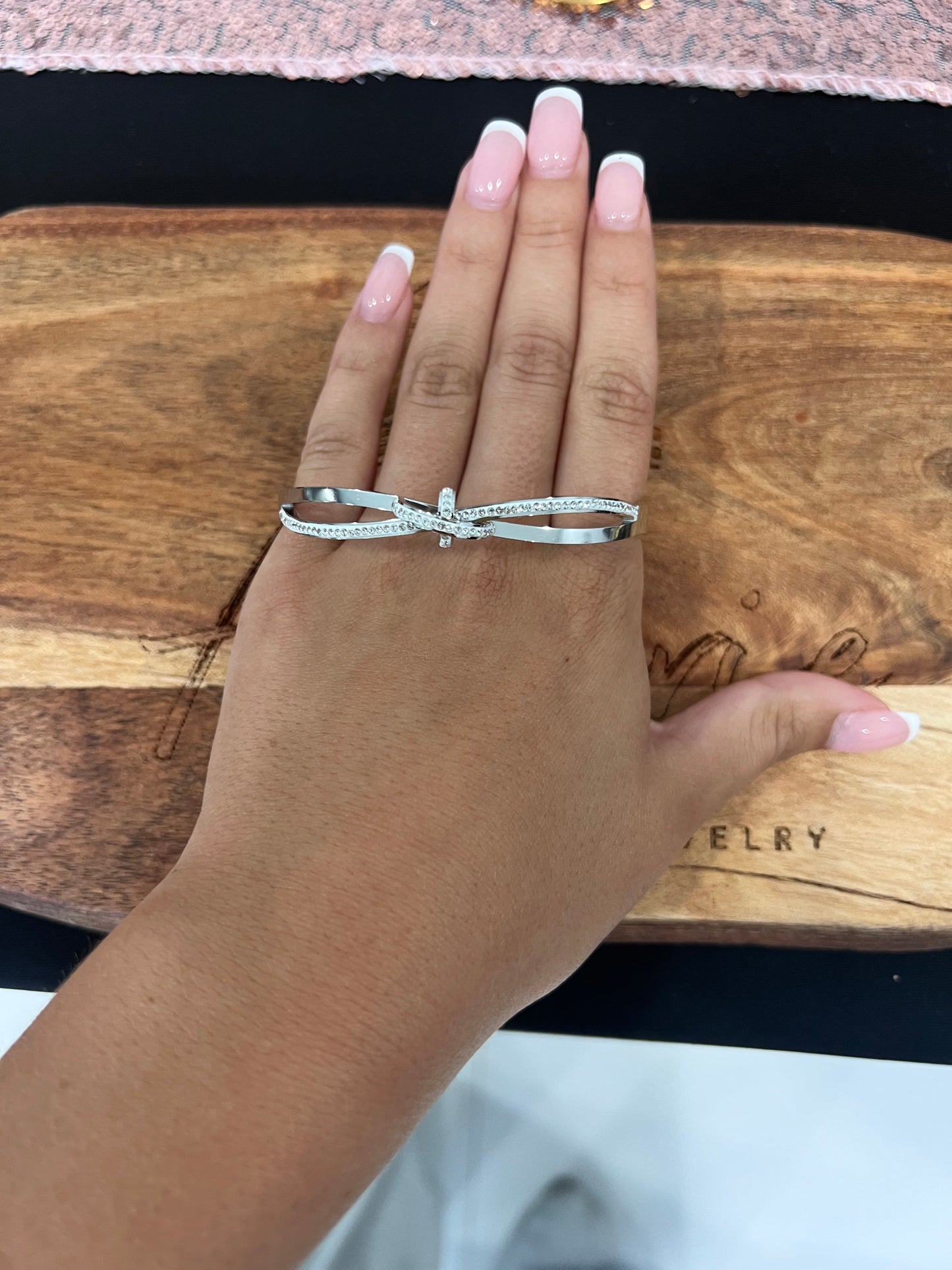 Sparkle cross silver bangle
