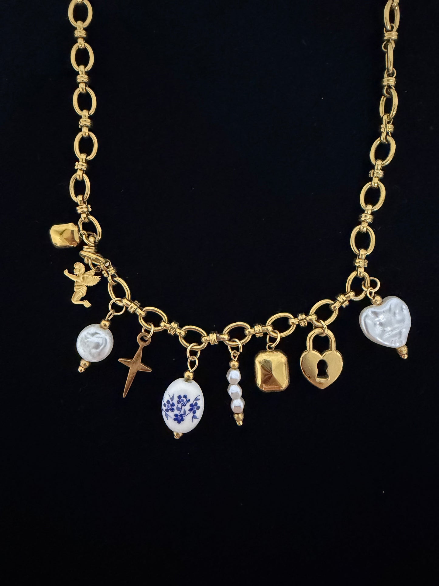 Vintage and a touch of blues charm necklace