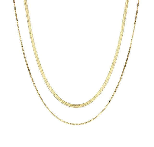Double Layered Flat Snake Chain Necklace