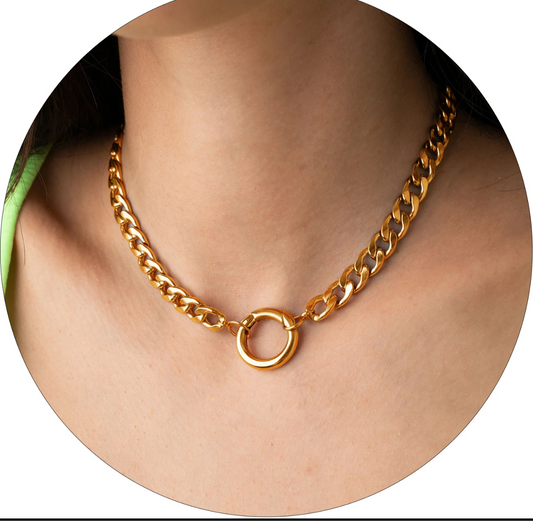 Cuban link hoop clasp charm necklace