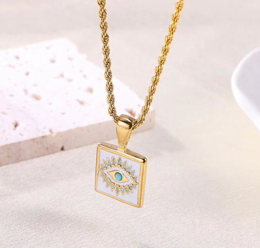 Turquoise Evil eye golden pendent necklace