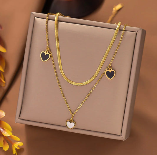 Three hearts double layered necklace