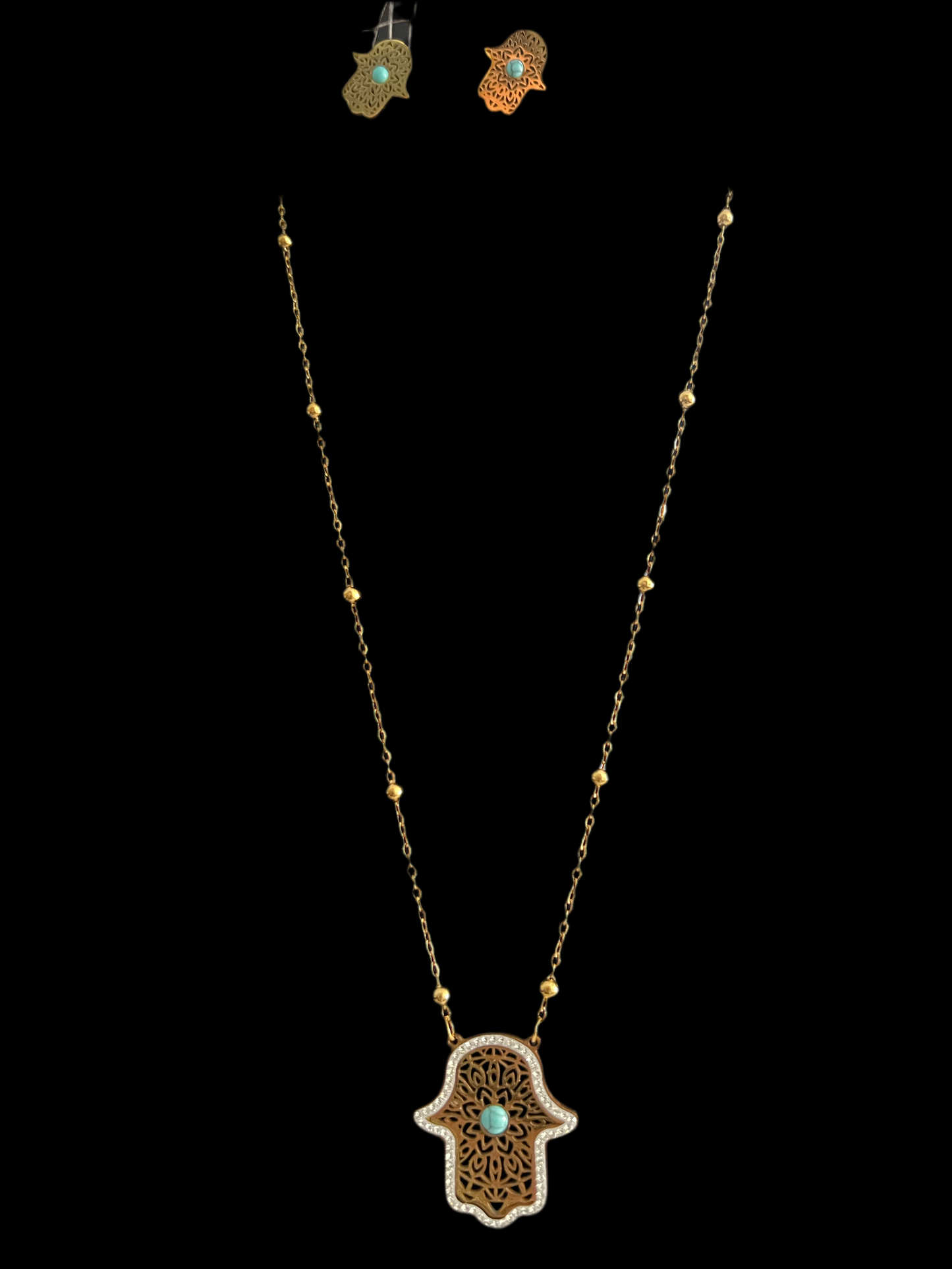 Hamsa large statement necklace and matching stud earrings