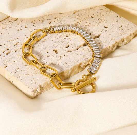 OT buckle design cubic zircon baguette bracelet