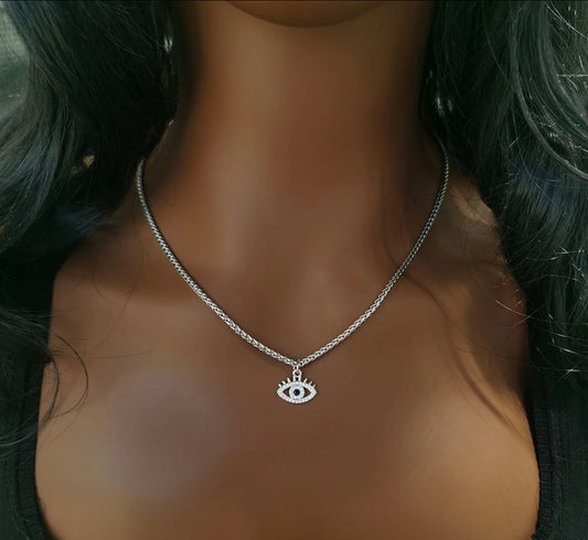 Gold evil eye pendant rope chain necklace silver