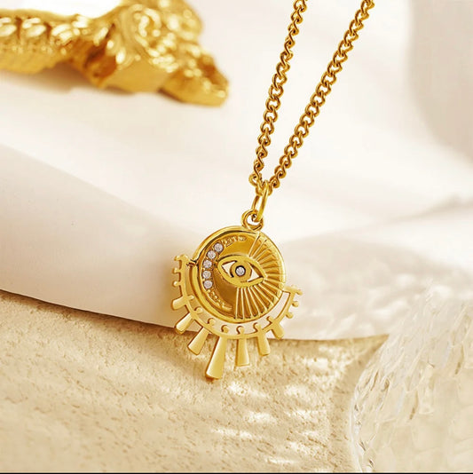 Evil eye cubic zarcon pendant necklace