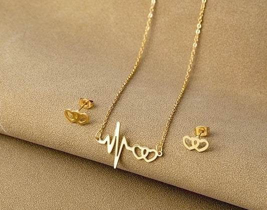 Heartbeats for you necklace and stud earrings set