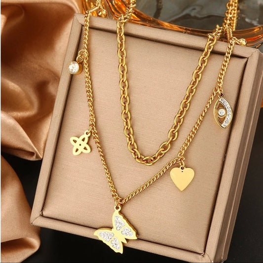 Butterfly double layer necklace
