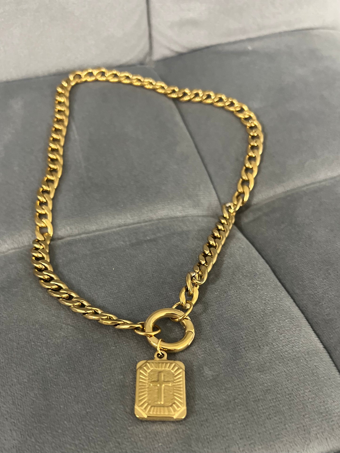 Cuban link hoop clasp charm necklace