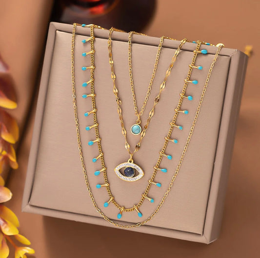 4 layered dainty evil eye turquoise necklace