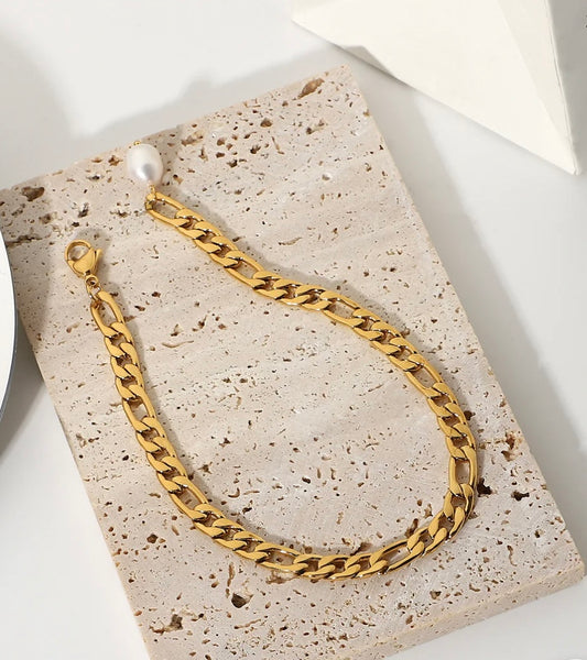 Cuban link pearl anklet