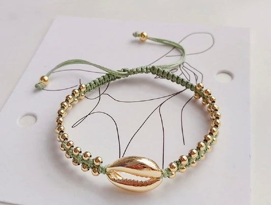 Waterproof handmade braided shell bracelet- Sage