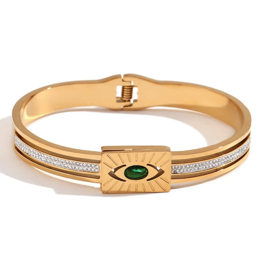 Emerald green evil eye bangle