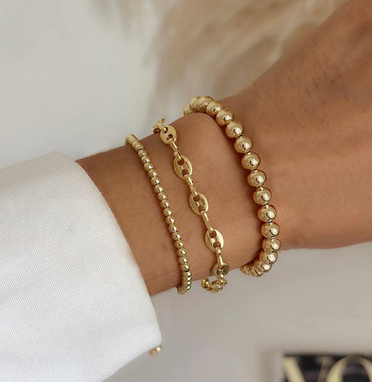Gold filled 18k beaded bracelet set with chain link waterproof