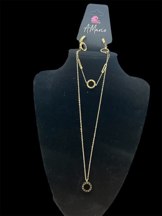 Roman numeral gold and black necklace set