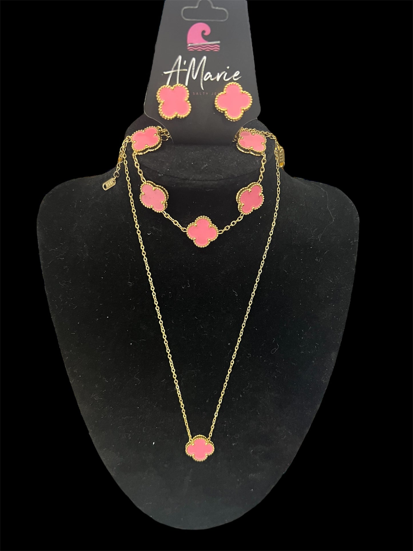 Pink and gold four leaf clover set