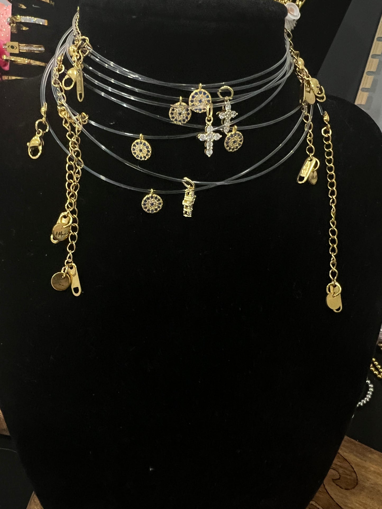 Transparent waterproof sterling silver gold vermeil charmed necklace (evil eye)