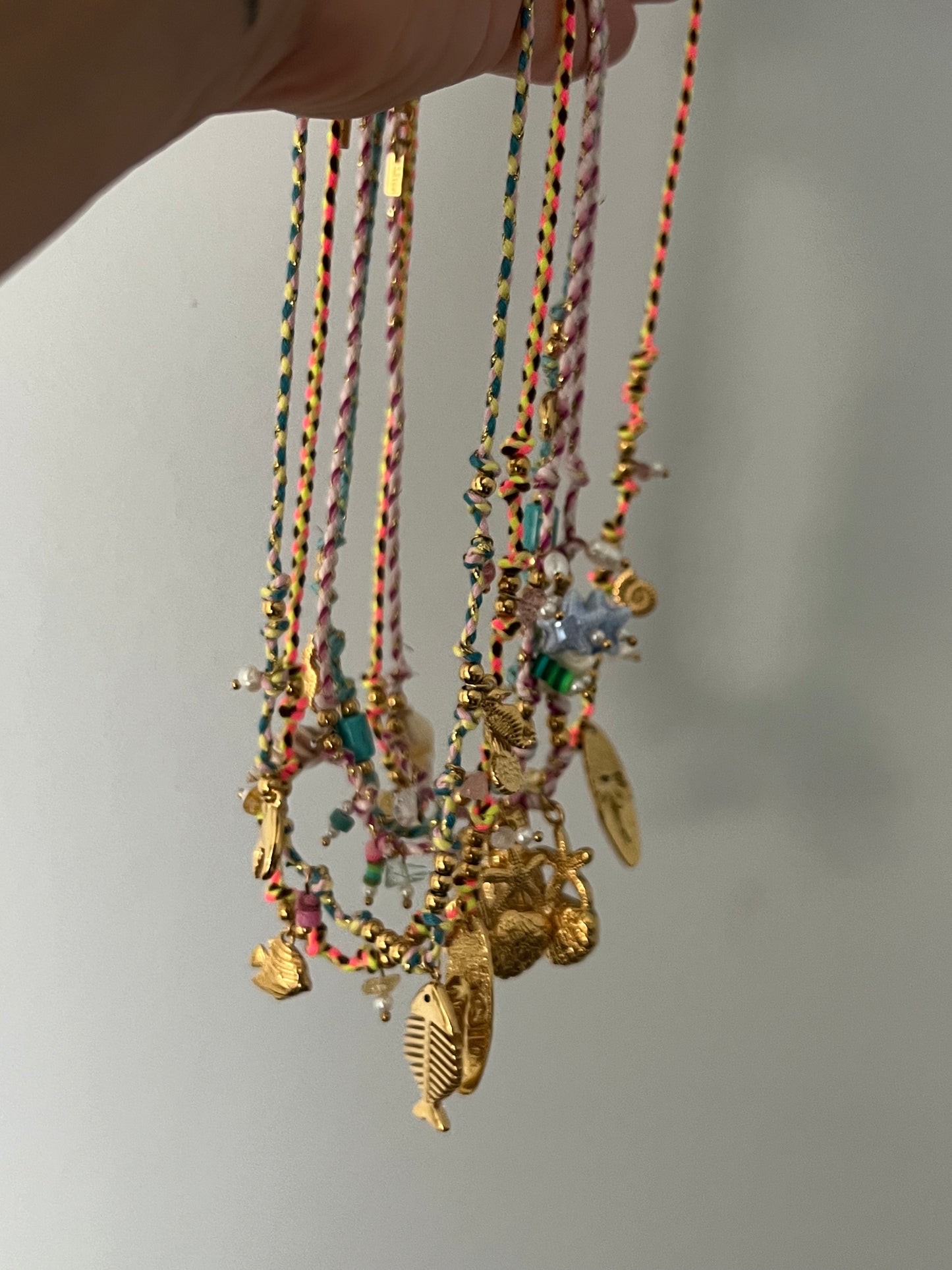 Starfish and seashells rope charm necklace