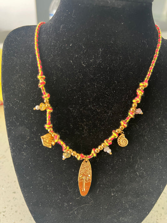 Palm trees and surf rope charm necklace
