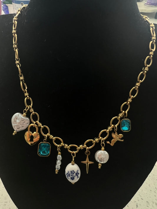 Vintage and a touch of blues charm necklace