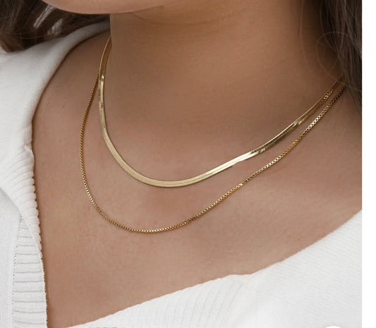 Double Layered Flat Snake Chain Necklace