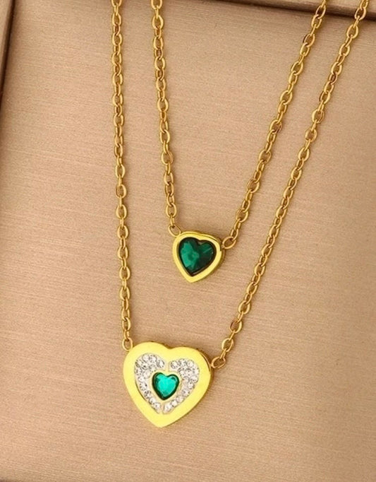 Vintage Style Emerald Green Heart Charm Necklace
