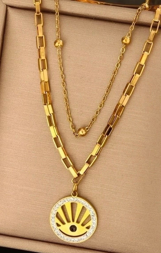 Sun-Eye Horizon Charm Double-Layered Necklace