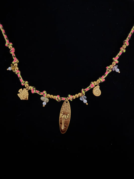 Palm trees and surf rope charm necklace