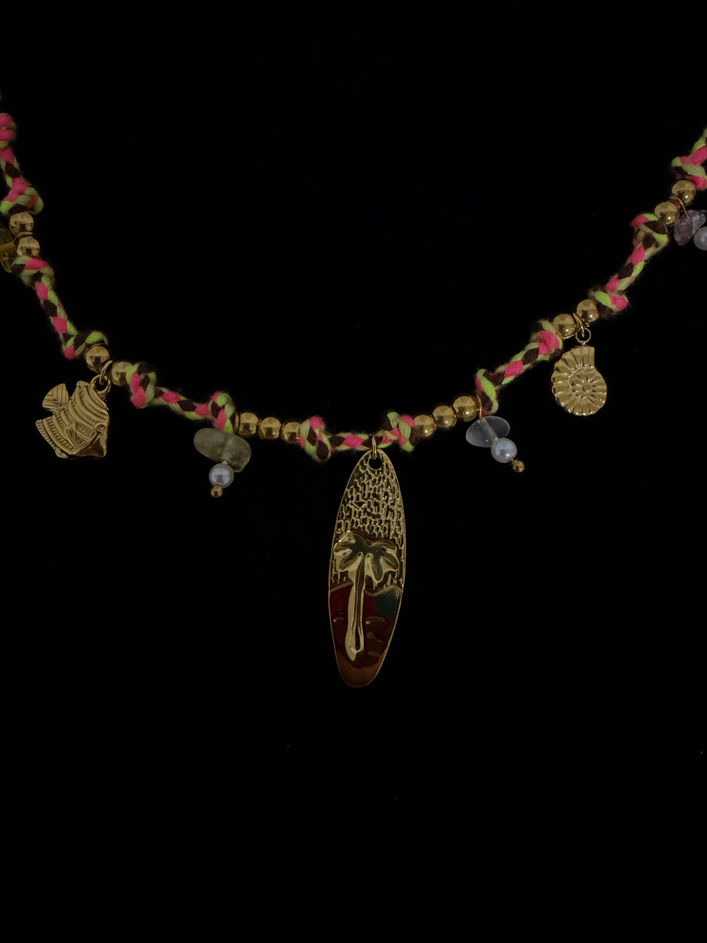 Palm trees and surf rope charm necklace