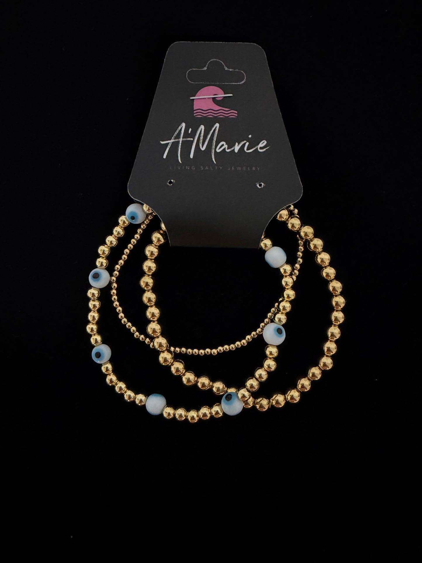 Beaded Greek evil eye waterproof bracelet set of 3