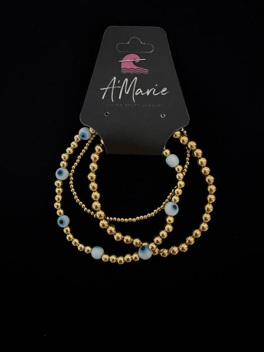 Beaded Greek evil eye waterproof bracelet set of 3