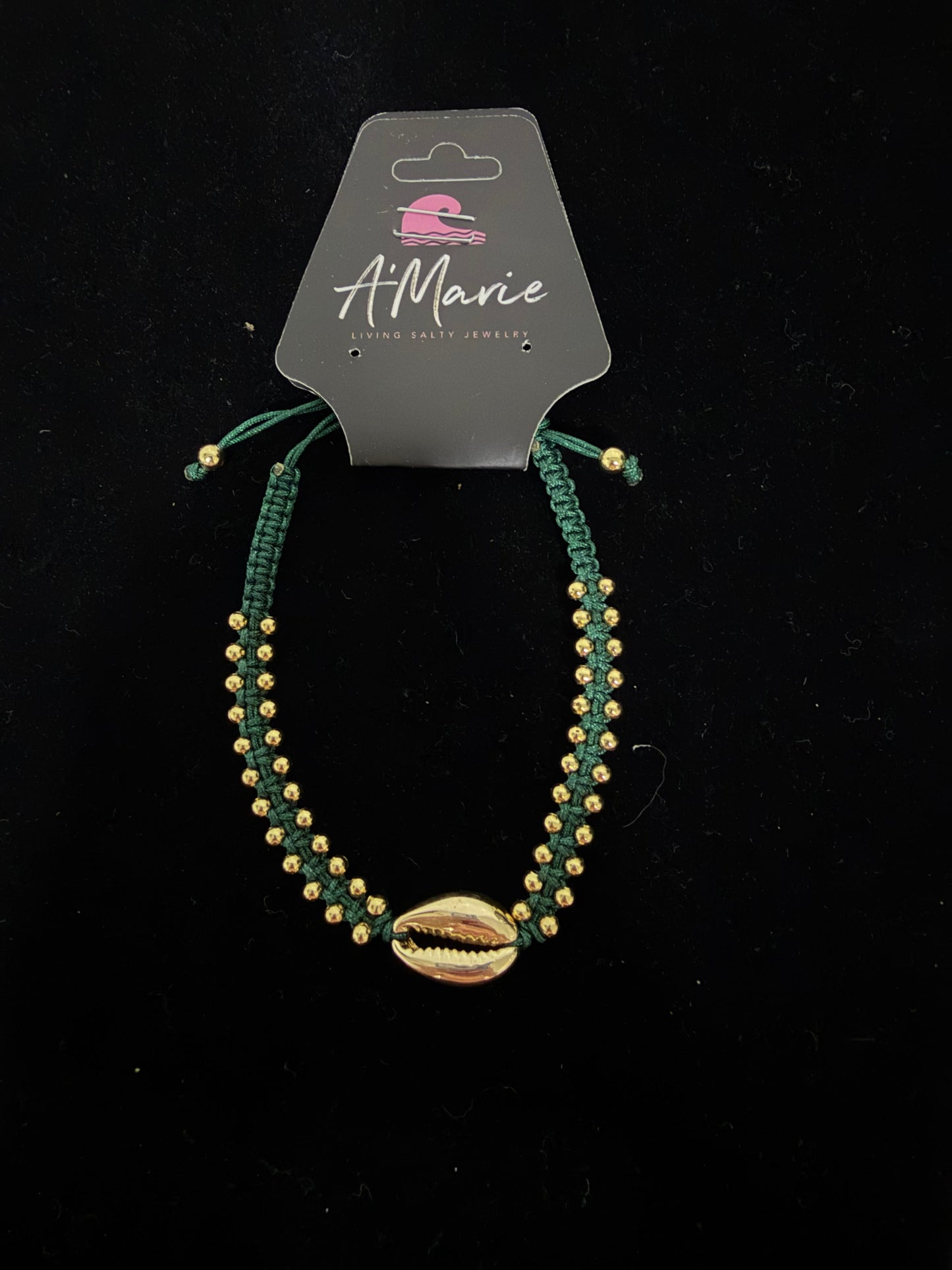 Waterproof handmade braided shell bracelet- winter green